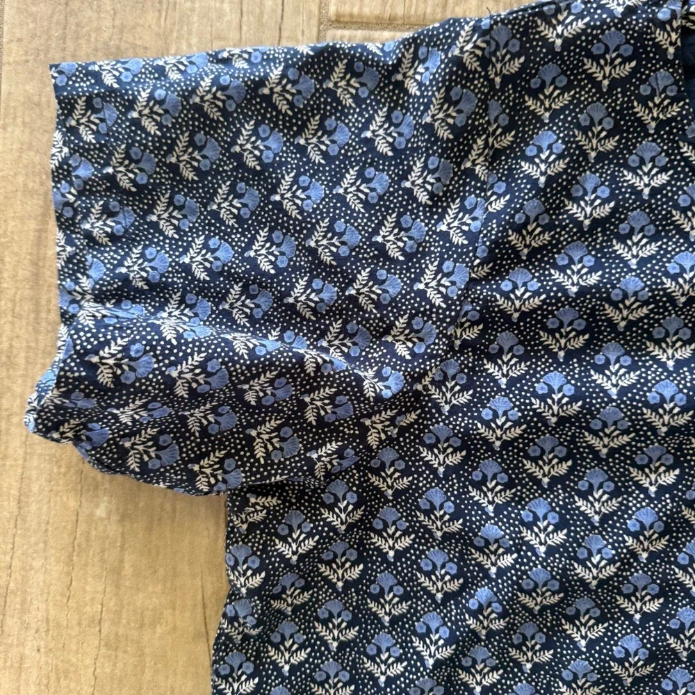 Voloshin Blue Floral Block Print Boxy Crop Top Womens Large L Short Sleeve - Picture 4 of 9